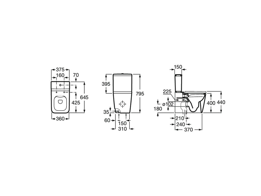 Напольный унитаз Roca Inspira Square 645 Rimless,  белый матовый 342536620 с бачком 341520620