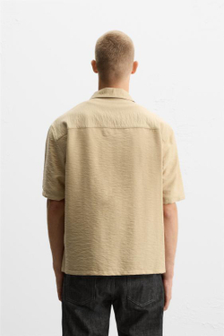 ZARA РУБАШКА ИЗ РЕЛЬЕФНОЙ СМЕСОВОЙ ВИСКОЗЫ, БЕЖЕВЫЙ