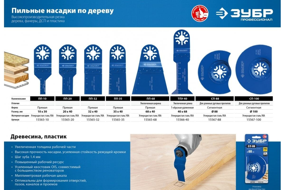 Прямая пильная насадка ПП-10 (10x30 мм) Зубр 15565-10