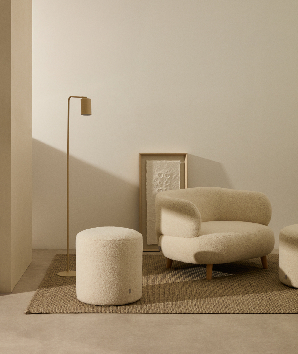 Kaeli Пуф для ног со съемным чехлом из ткани букле цвета экрю