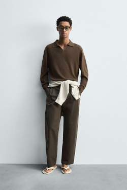 ZARA ТРИКОТАЖНОЕ ПОЛО, ЧЕРНЫЙ-КОРИЧНЕВЫЙ