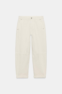 ZARA ДЖИНСЫ Z1975 CHINO СВОБОДНОГО КРОЯ, ЖЕЛТОВАТО-БЕЛЫЙ