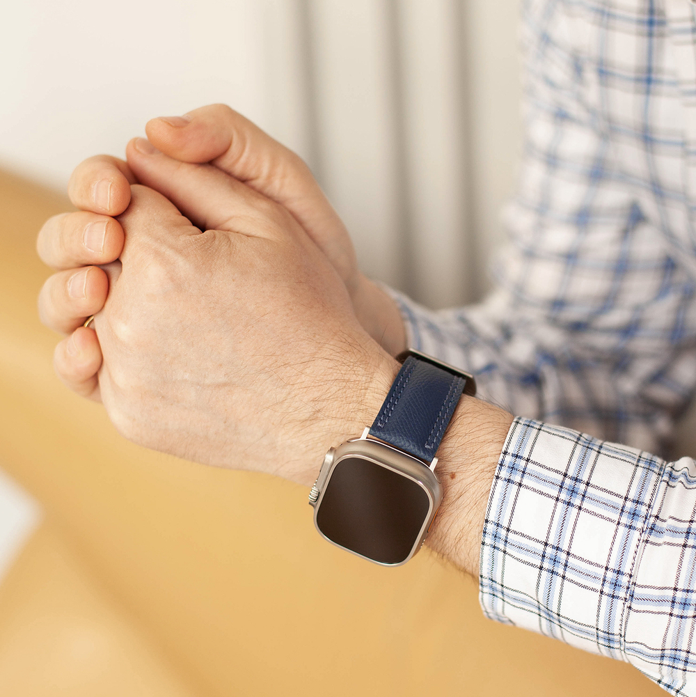 Ремешок для Apple Watch Ultra 49mm из кожи Saffiano синего цвета