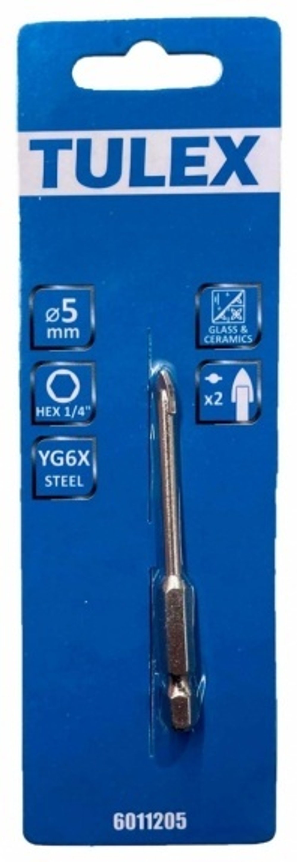 Сверло TULEX 6011204 по кафелю,керамике,стеклу,2реж. лезвия,шестигранный хвостовик1/4,4мм(1шт/уп)