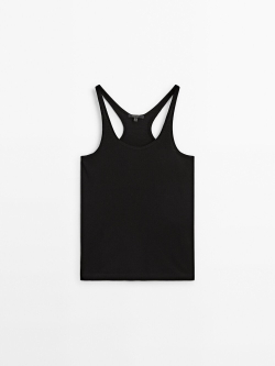 Massimo Dutti Топ из 100% хлопка с бретелями, черный