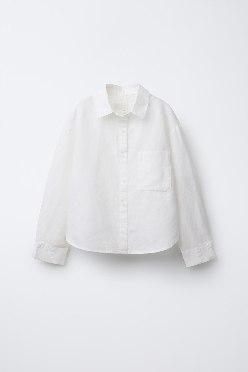 ZARA РУБАШКА ИЗ ХЛОПКА И ЛЬНА, БЕЛЫЙ