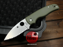 Нож Spyderco Shaman FS - рукоять зеленый OD G10, клинок серрейтор