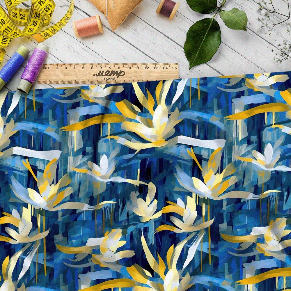 Ткань премиум сатин цветочная абстракция