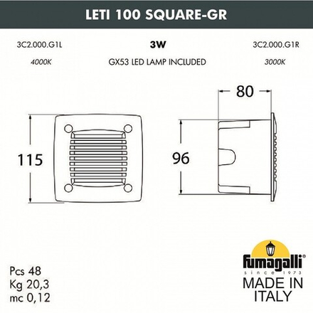 Встраиваемый светильник Fumagalli Leti 3C2.000.000.AYG1L