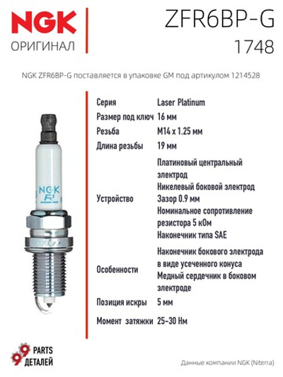 NGK ZFR6BP-G 1748 Платиновые свечи зажигания, 4 шт.