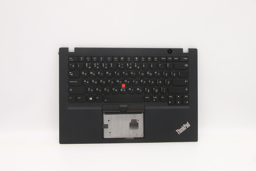 Верхняя панель с клавиатурой (топкейс) для ноутбука Lenovo T490s  раскладка - русская, с подсветкой, черная, без отпечатка пальца (02HM226), оригинал