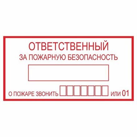 Информационная табличка "Ответственный за пожарную безопасность" 250x125 мм из пластика 3 мм