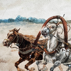 Соколов П. П. (1821–1899) (?) «Нападение волка на тройку». Акварель. XIX в.