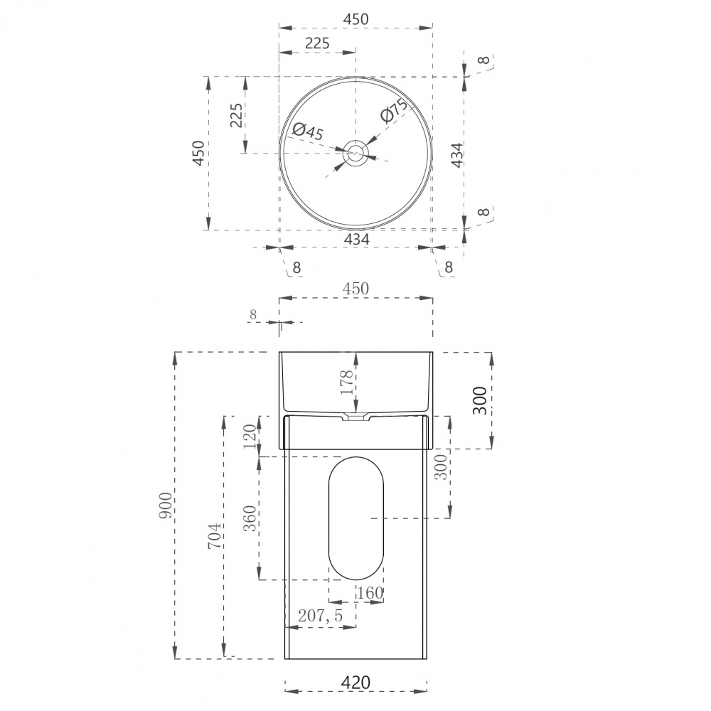 Раковина отдельностоящая прозрачная ABBER Kristall AT2701Saphir-H синяя