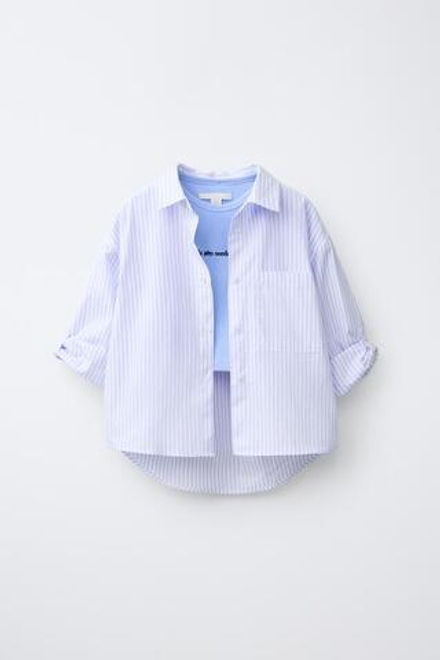 ZARA РУБАШКА В ПОЛОСКУ И ФУТБОЛКА В РУБЧИК С ВЫШИВКОЙ, СИНИЙ