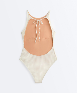 OYSHO Купальник из рельефной ткани с завязками, экрю