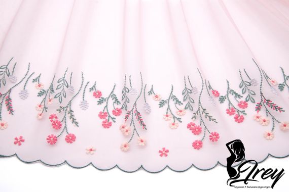 05-124 ОПТ Вышивка на неэл. сетке 22 см, лотос/коралл/зеленый/телесный (правая)