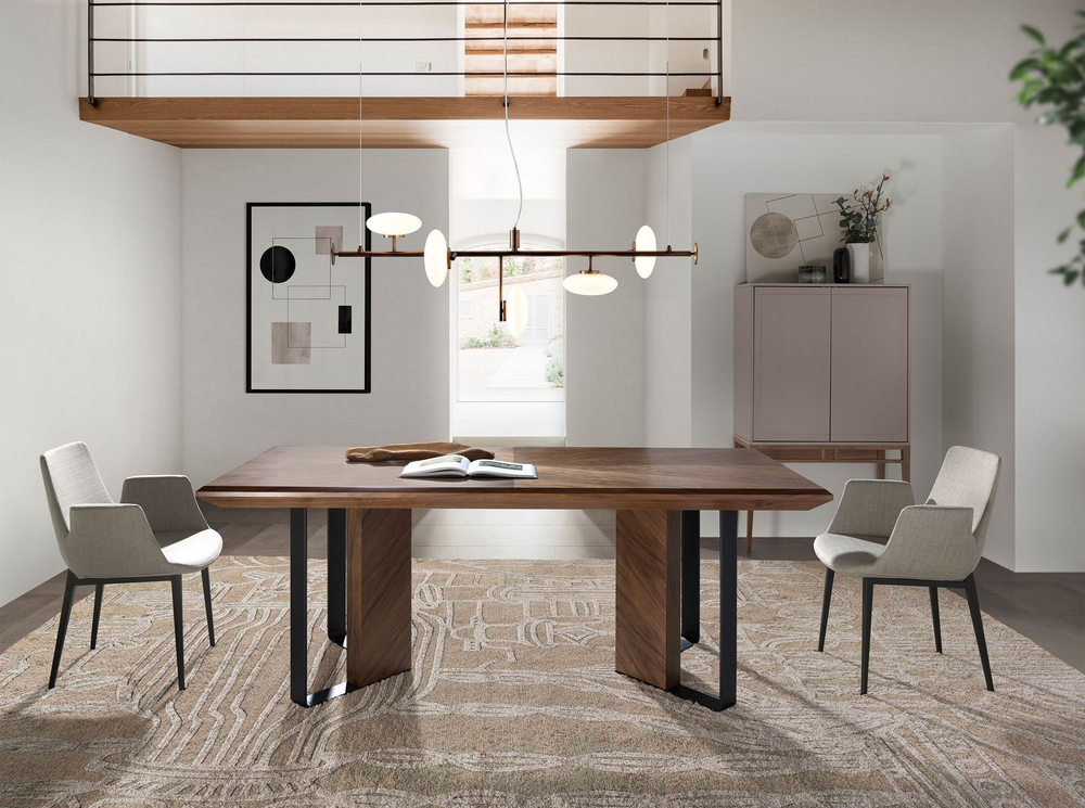 Обеденный стол 1105/MI2204T из ореха и черной стали