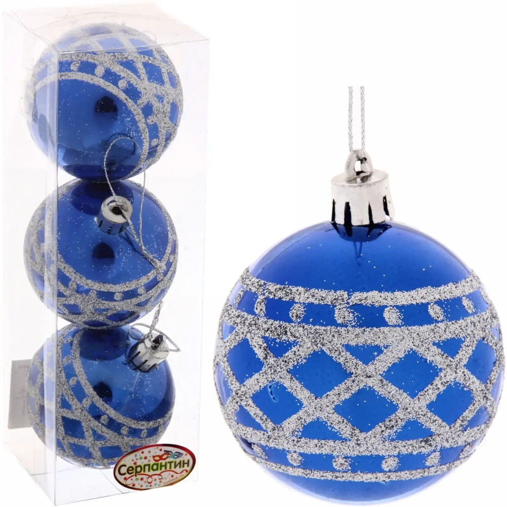 Новогодние шары 6 см (набор 3 шт) «Зимний узор», синий