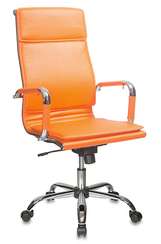 Кресло руководителя Бюрократ CH-993 оранжевый эко.кожа крестов. металл хром