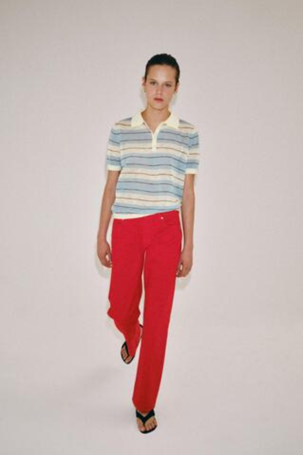 ZARA ТРИКОТАЖНОЕ ПОЛО В ПОЛОСКУ, ЭКРЮ/СИНИЙ