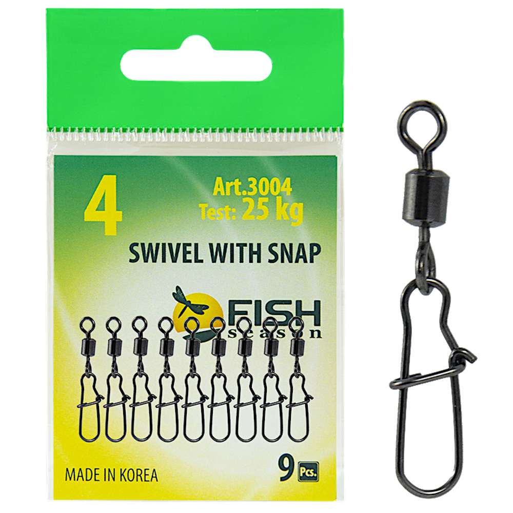 Вертлюг с карабином Fish Season 3004-12F с застежкой Nice №12 9кг 10шт