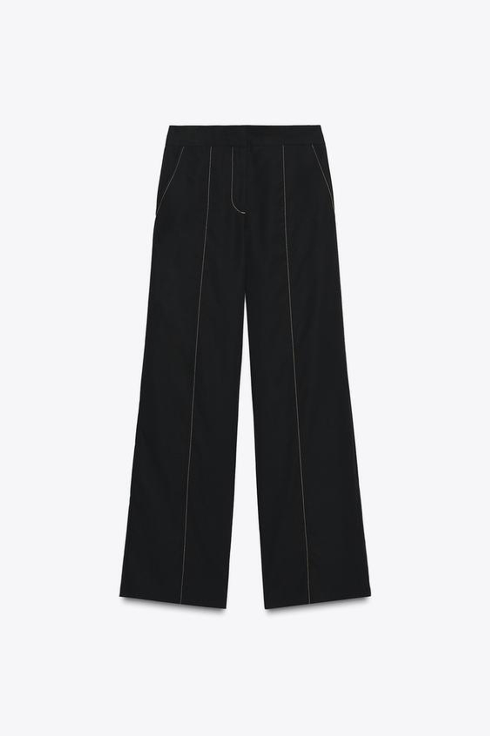 ZARA ПРЯМЫЕ БРЮКИ С КОНТРАСТНОЙ ОТСТРОЧКОЙ, ЧЕРНЫЙ