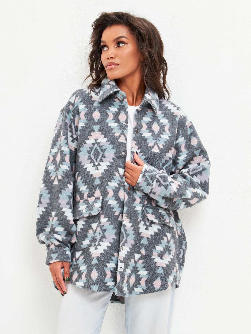 Рубашка Kefirmaykifer оверсайз Этно розово-голубая