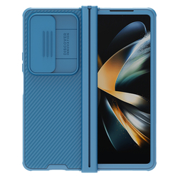 Чехол синего цвета двухкомпонентный на смартфон Samsung Galaxy Z Fold 4 5G от Nillkin, серия CamShield Pro Case, с сдвижной крышкой для камеры