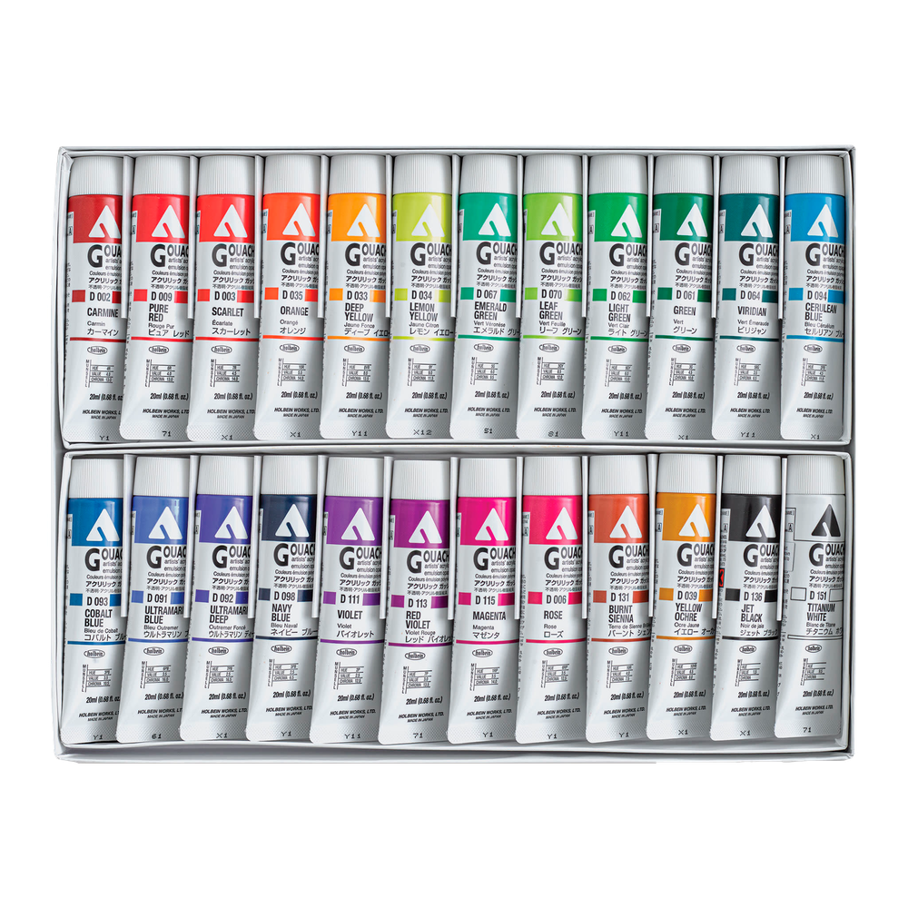 Акриловая гуашь Holbein Acrylic Gouache 20 мл набор из 24 цветов