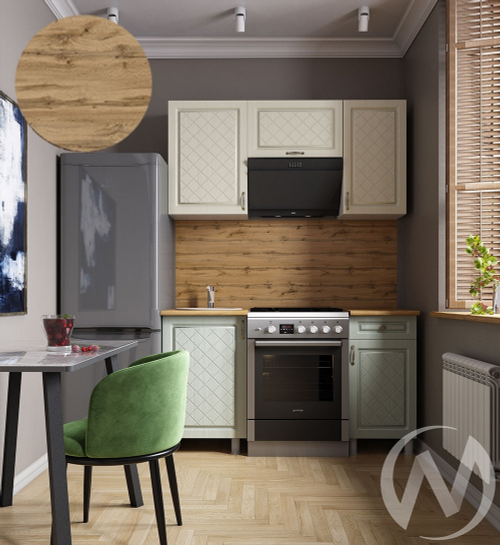 Кухня Вильма 1.5м с окапом (корпус белый/айвори; васаби)