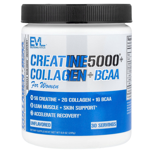 EVLution Nutrition, Creatine5000® с коллагеном и BCAA, для женщин, без добавок, 249 г (8,8 унции)