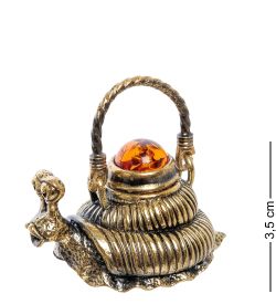 Народные промыслы AM-2244 Фигурка «Чайник Улитка» (латунь, янтарь)