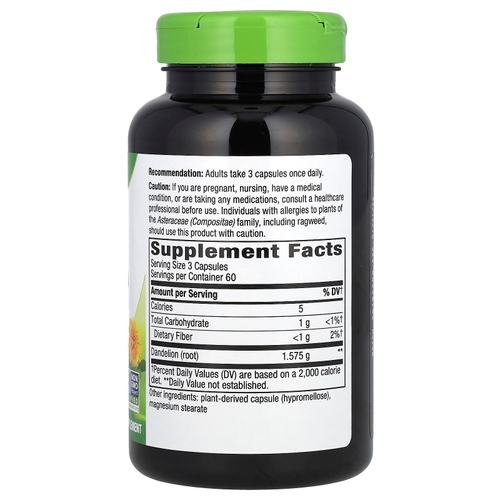 Nature's Way, Корень одуванчика, 180 веганских капсул (525 мг на капсулу)