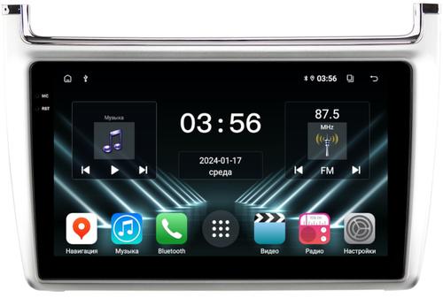 Магнитола для Volkswagen Polo 5 2009-2020 (рамка серебро) - FarCar S280 монитор 9.5" IPS на Android 13, CarPlay