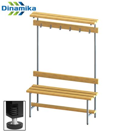 Скамейка для раздевалки с вешалкой 1200 мм с верхней полкой сиденье из дерева с РО