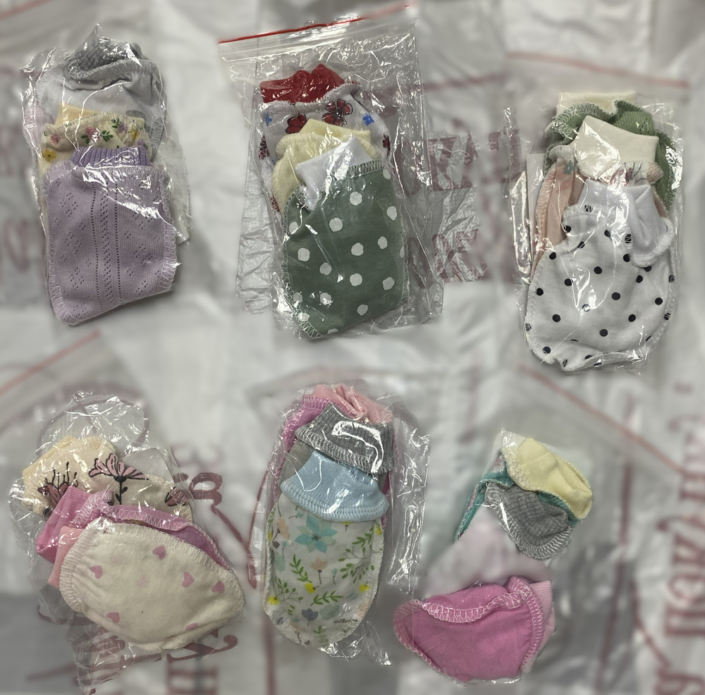 Антицарапки для новорожденной девочки из хлопка 3 штуки в комплекте, цвета в ассортименте без выбора