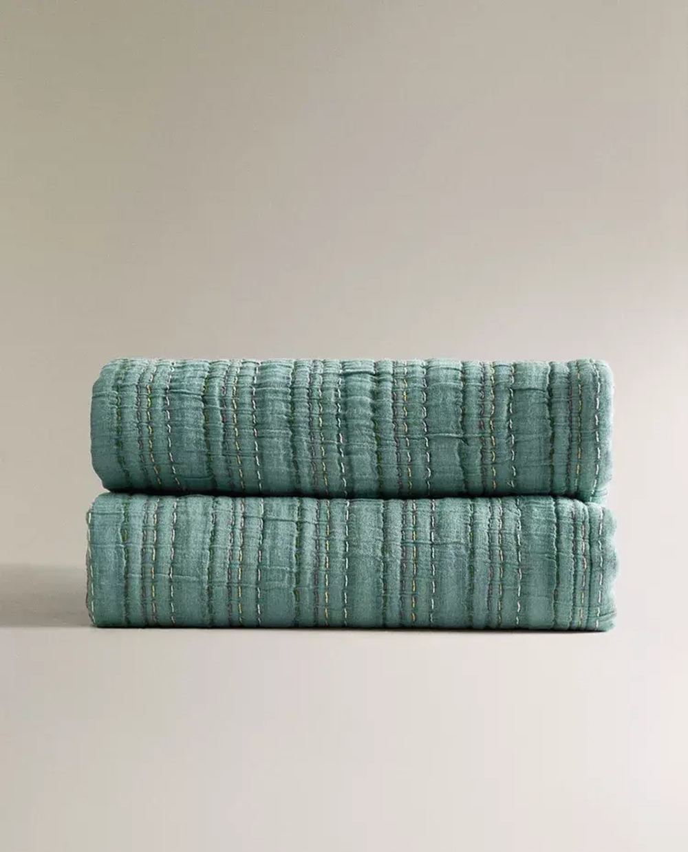 ZARA HOME ПЛЕД ИЗ ХЛОПКОВОГО МУСЛИНА, СИНИЙ