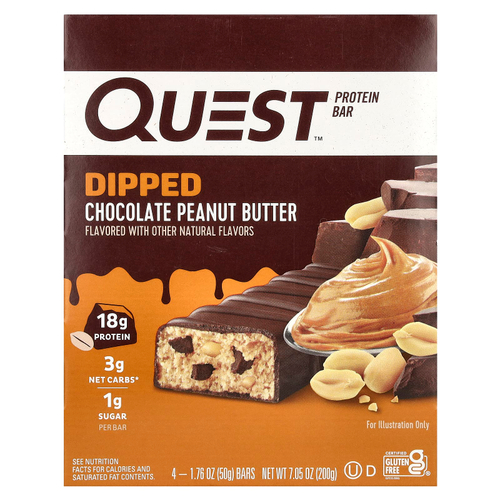 Quest Nutrition, Протеиновый батончик, шоколадный батончик с арахисовой пастой, 4 батончика, 50 г (1,76 унции)