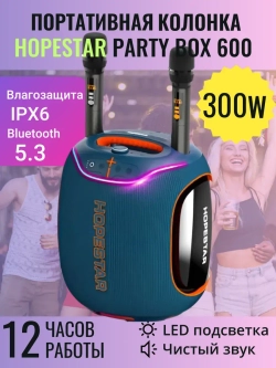 Портативная колонка Party 600, 300Вт, синий