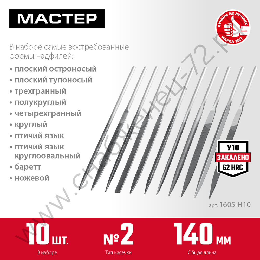 ЗУБР 10 шт, 140 мм, Набор надфилей в чехле, Мастер (1605-H10)