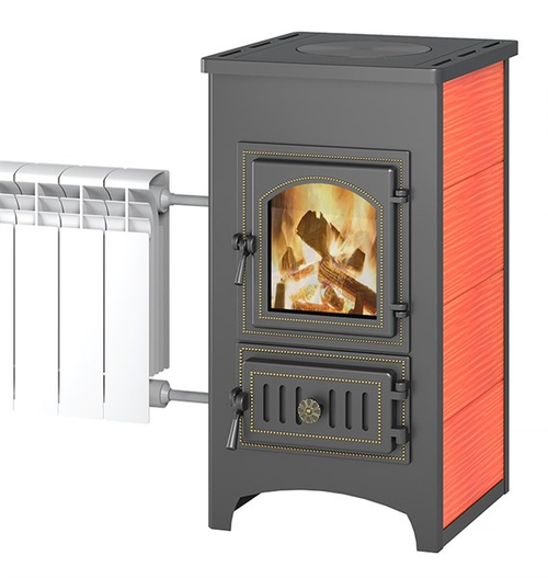 Печь-Камин ВЕЗУВИЙ ПК-01 (270) с плитой и т/о красн. 9 кВт (150 м3) Ø 115 мм