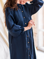 Льняное бохо платье (темно-синий)