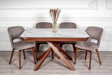 Комплект Стол BEZZO 1400 RRC / 4 стула VRN-SW вращающийся Бежевый / Американский орех