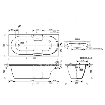 Эстет Камелия Ванна прямоугольная 180x75 матовая