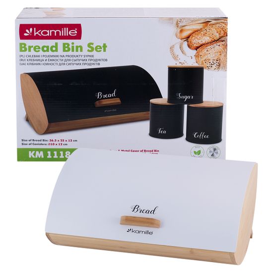 Набор Хлебница с емкостями для хранения Kamille KM 1118 бамбук, нержавеющая сталь