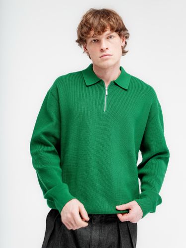 Зеленый джемпер LAINE с воротником-поло на молнии