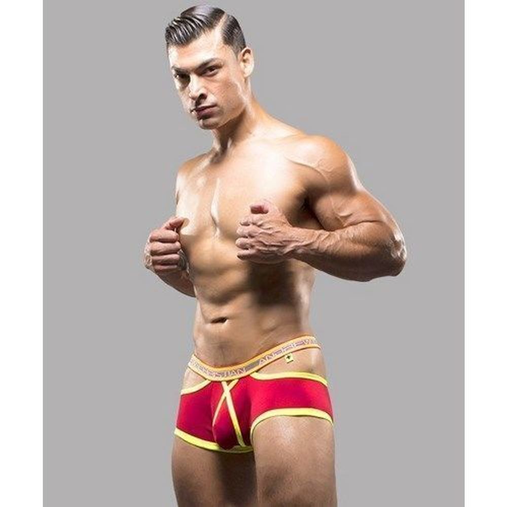 Мужские трусы боксеры красные с вырезами по бокам Andrew Christian Glow Elastic Push Boxers RED  AC9641