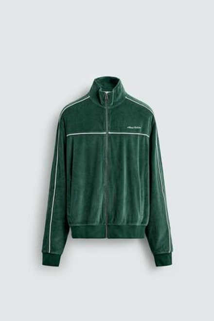 ZARA ВЕЛЮРОВАЯ ТОЛСТОВКА НА МОЛНИИ, ЗЕЛЕНЫЙ