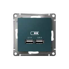 Розетка USB AtlasDesign тип A+A 5В 1х2.1А 2х1.05А механизм изумруд SE ATN000833